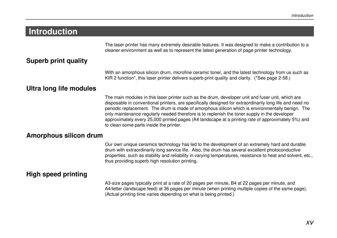 Kyocera DP-3600 manual Superb print quality, Ultra long life modules, Amorphous silicon drum, High speed printing 