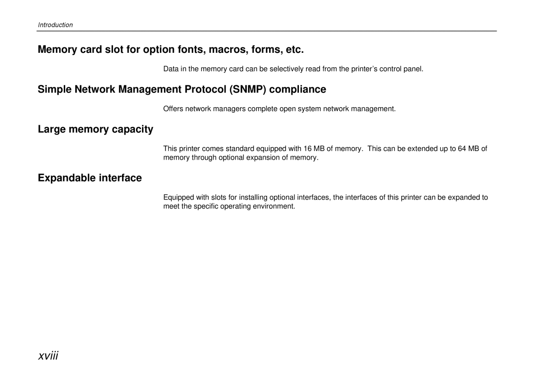 Kyocera DP-3600 Memory card slot for option fonts, macros, forms, etc, Simple Network Management Protocol Snmp compliance 