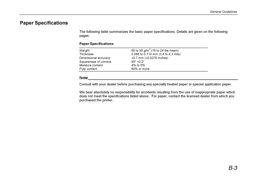 Kyocera DP-3600 manual Paper Specifications 