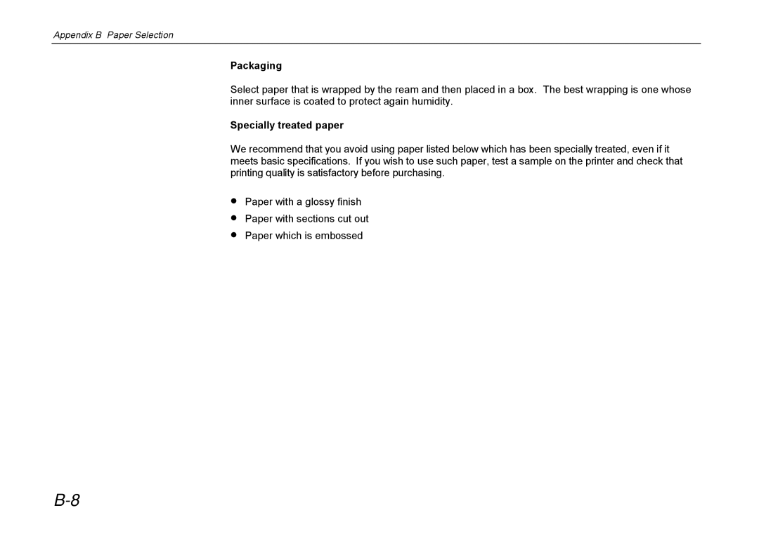 Kyocera DP-3600 manual Appendix B Paper Selection 