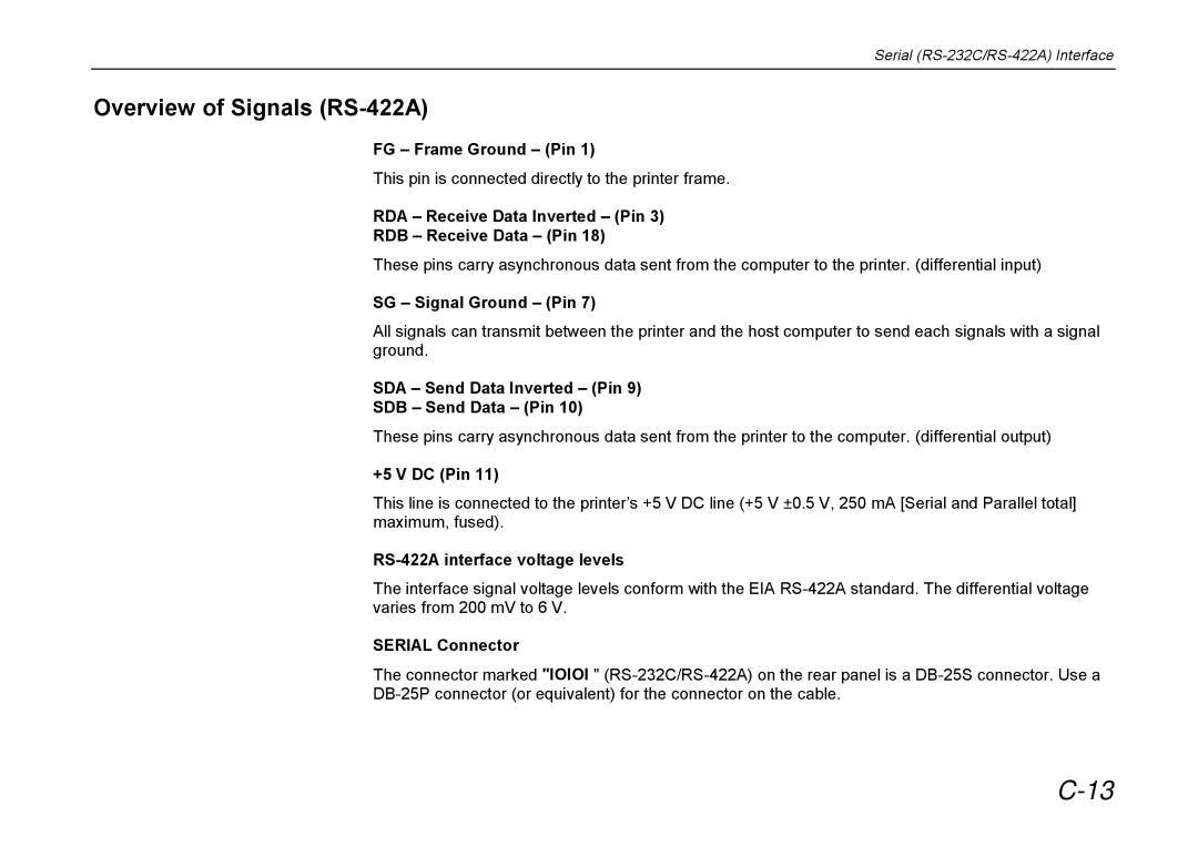 Kyocera DP-3600 manual Overview of Signals RS-422A 