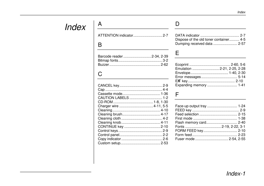 Kyocera DP-3600 manual Index 