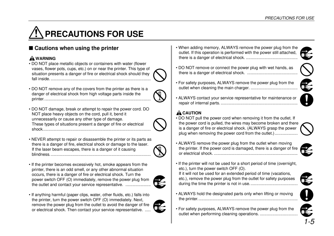 Kyocera DP-3600 manual Precautions for USE 