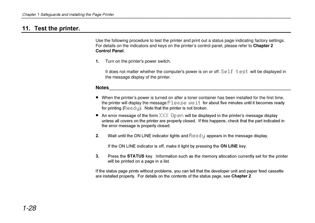 Kyocera DP-3600 manual Test the printer, Control Panel 