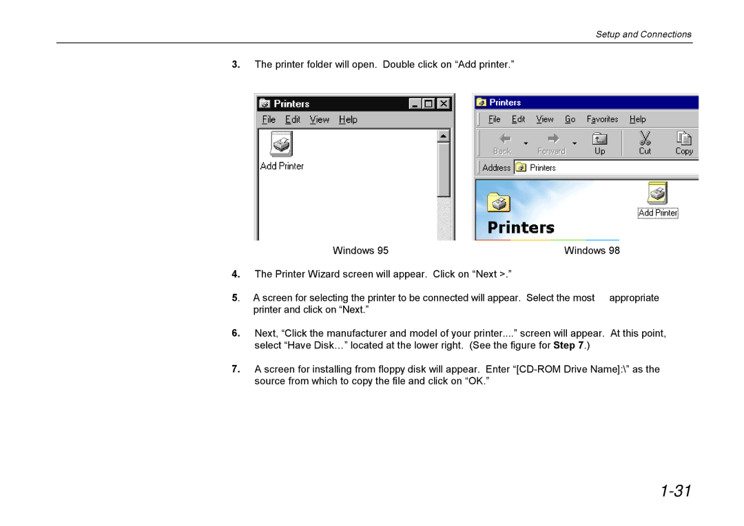 Kyocera DP-3600 manual Setup and Connections 