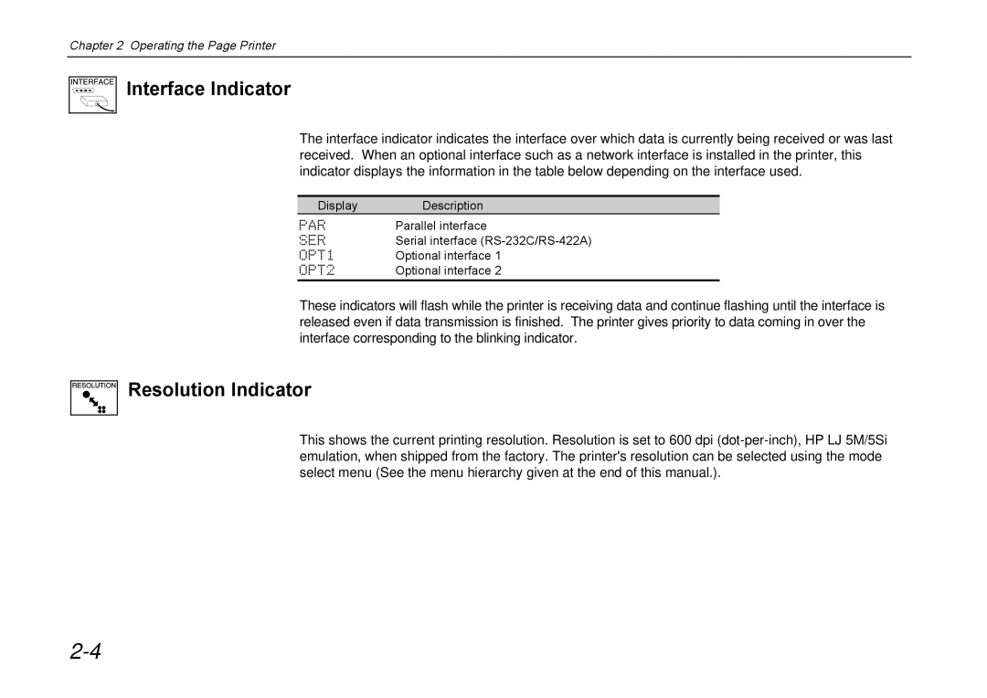 Kyocera DP-3600 manual Interface Indicator, Resolution Indicator 