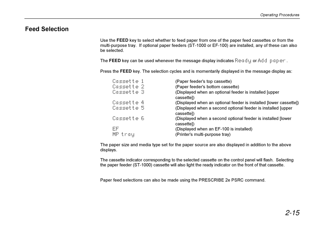 Kyocera DP-3600 manual Feed Selection 