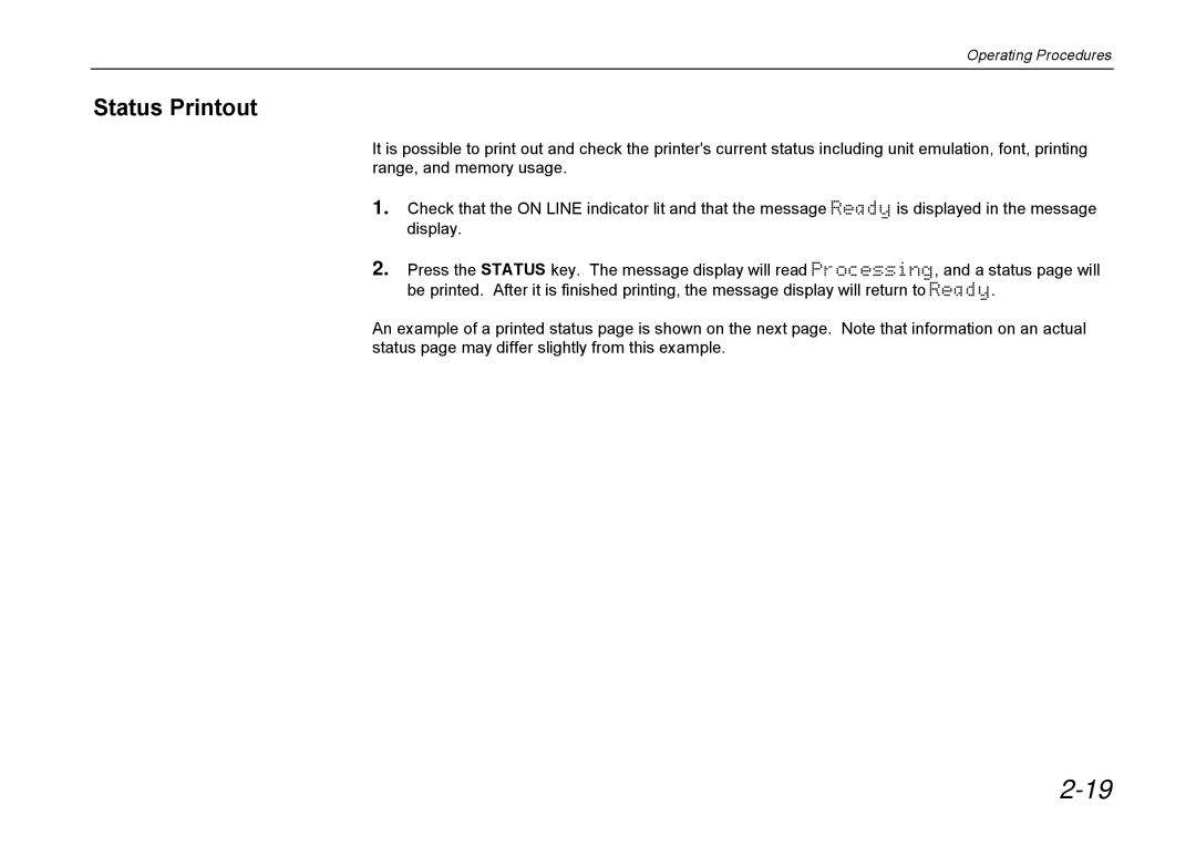 Kyocera DP-3600 manual Status Printout 