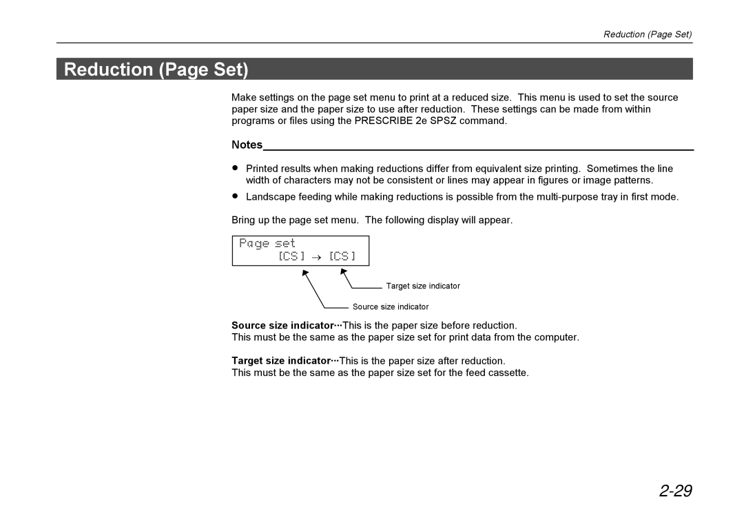 Kyocera DP-3600 manual Reduction Page Set 