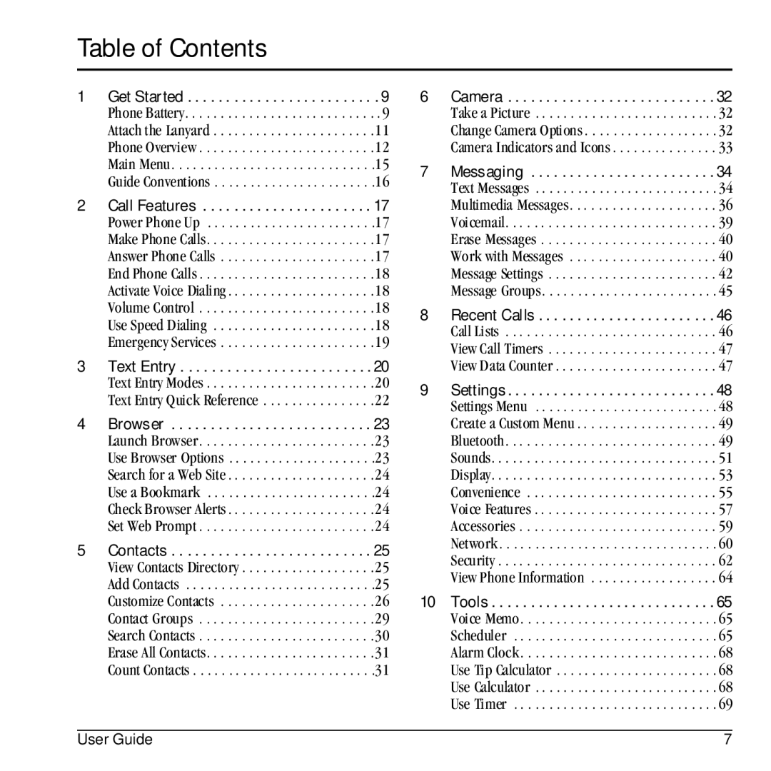 Kyocera E1100 manual Table of Contents 