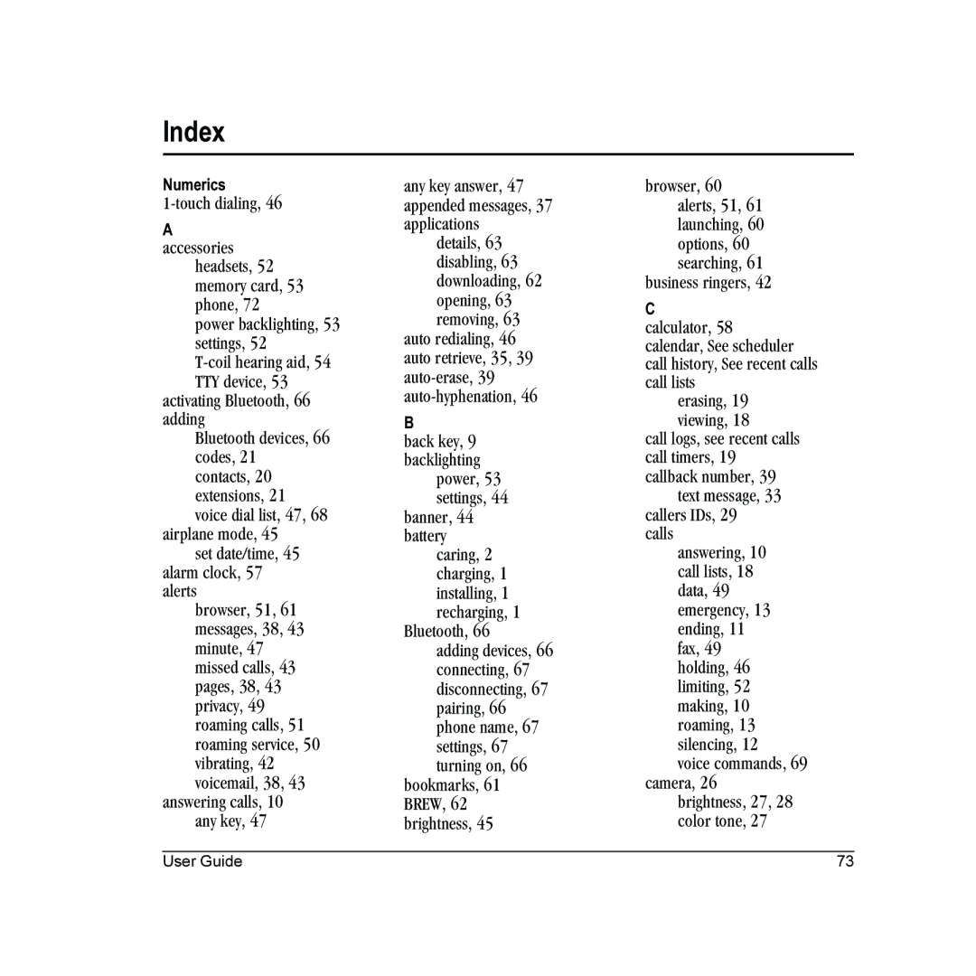 Kyocera E2000 manual Index 