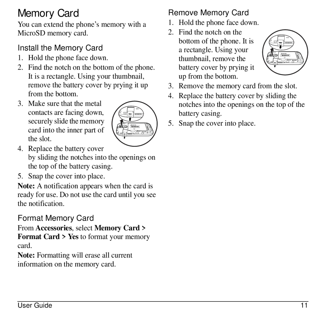 Kyocera E3100 manual Install the Memory Card, Format Memory Card, Remove Memory Card 