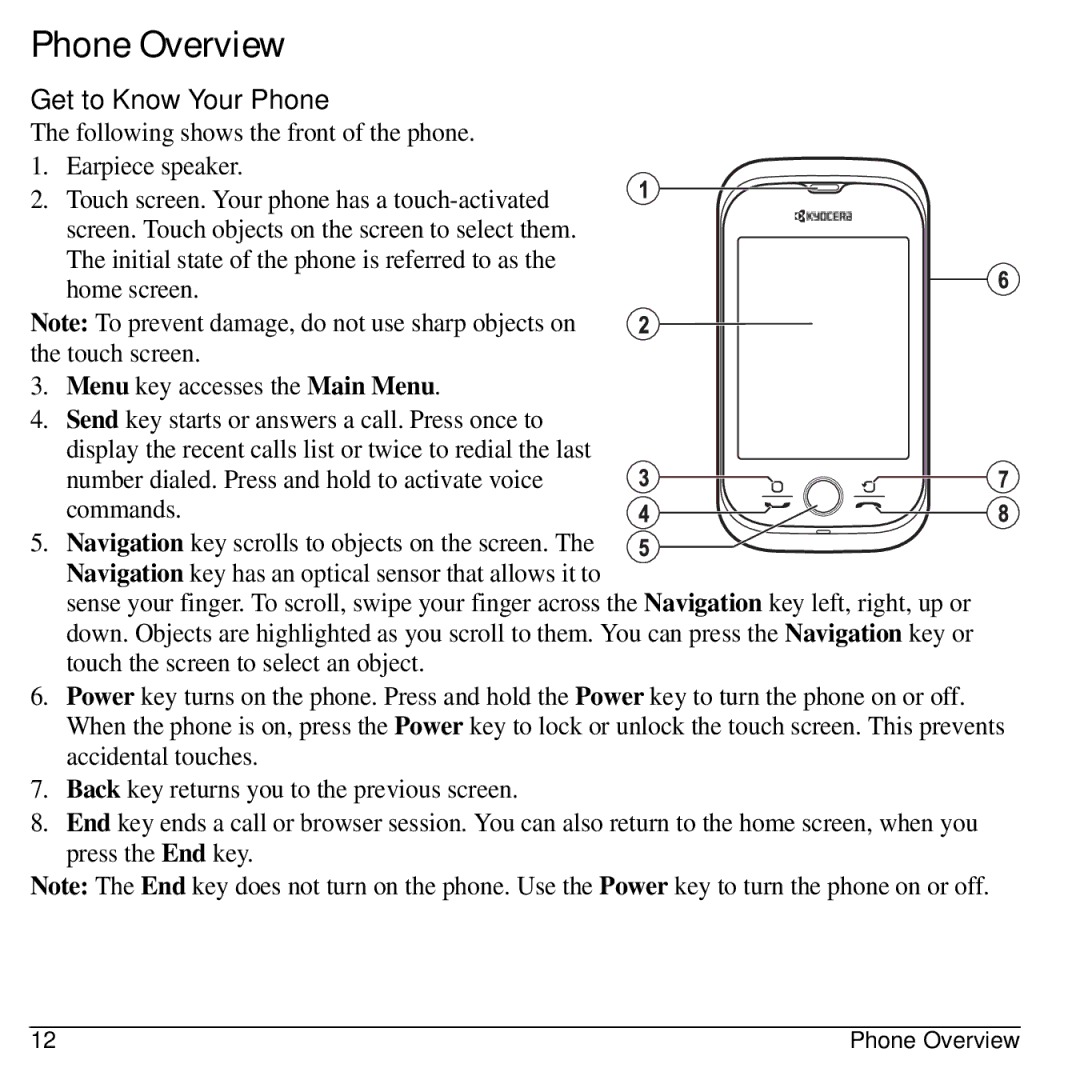 Kyocera E3100 manual Phone Overview, Get to Know Your Phone, Number dialed. Press and hold to activate voice commands 