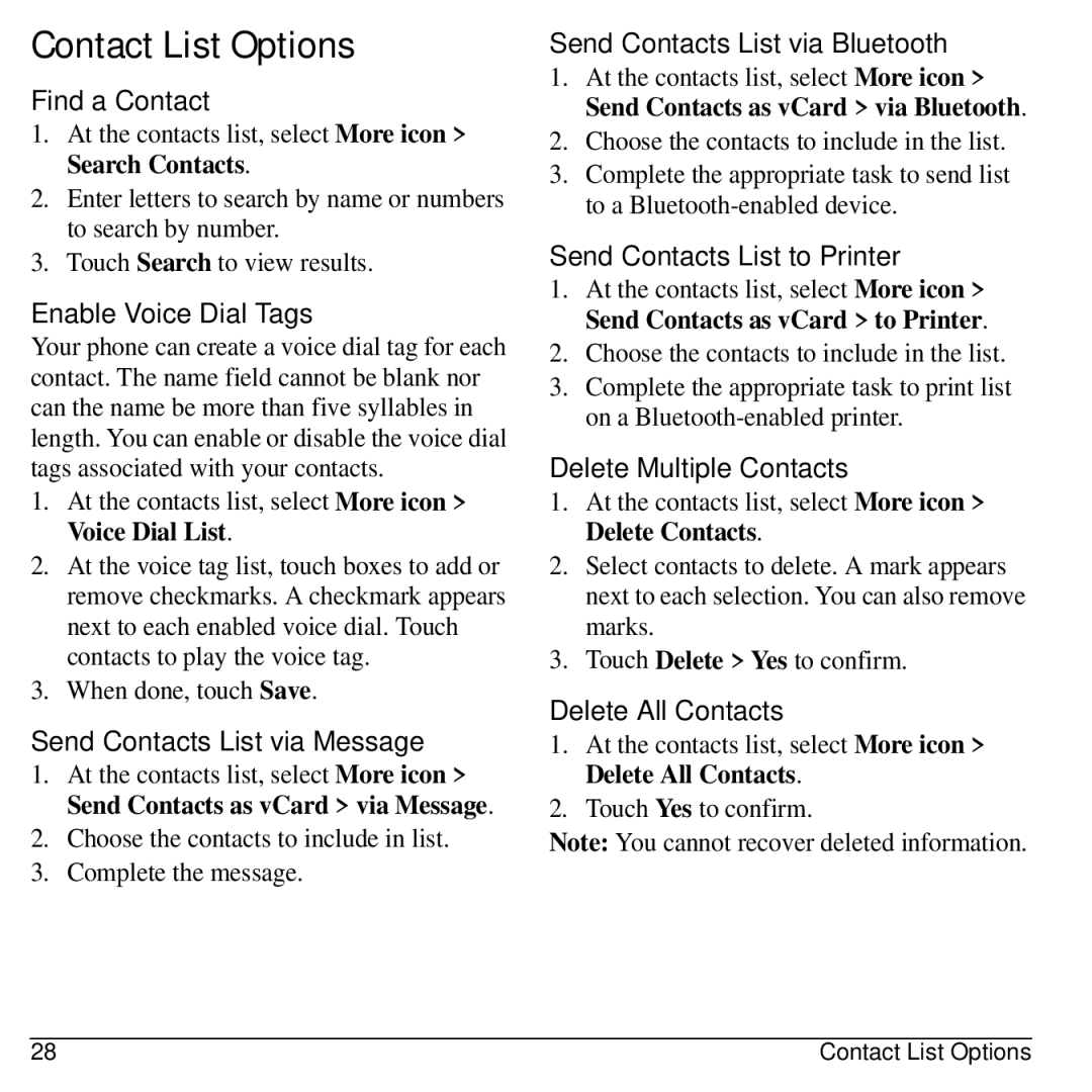 Kyocera E3100 manual Contact List Options 