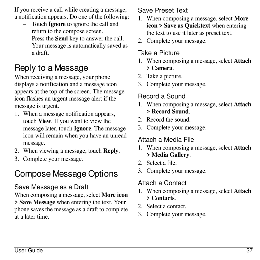 Kyocera E3100 manual Reply to a Message, Compose Message Options 