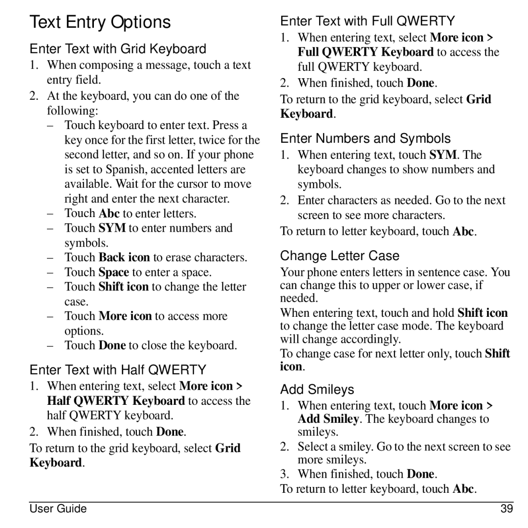 Kyocera E3100 manual Text Entry Options 