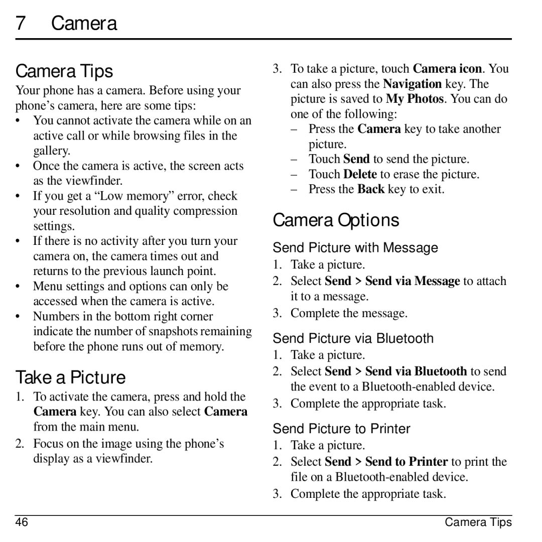 Kyocera E3100 manual Camera Tips, Take a Picture, Camera Options 