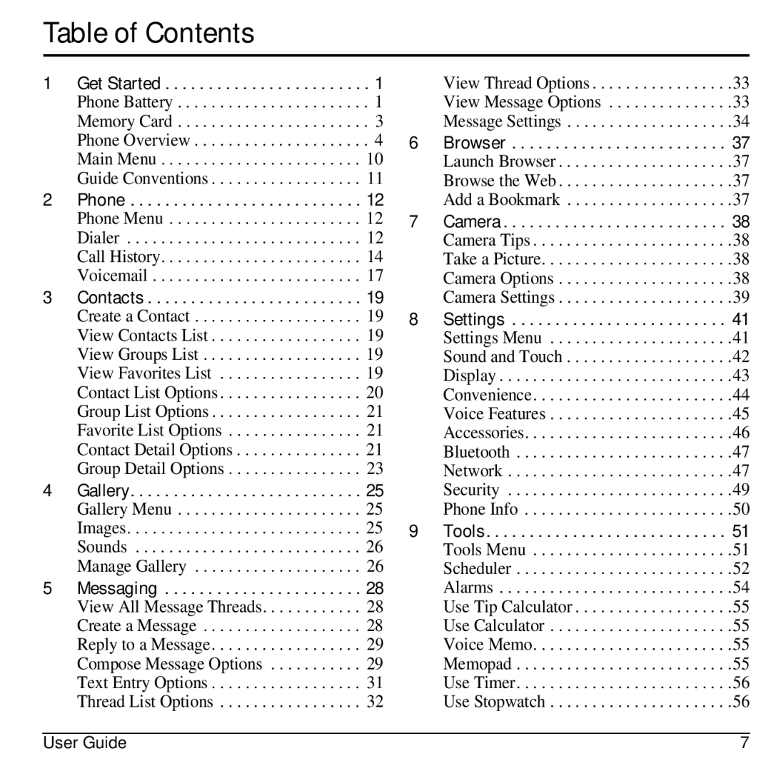 Kyocera E3100 manual Table of Contents 