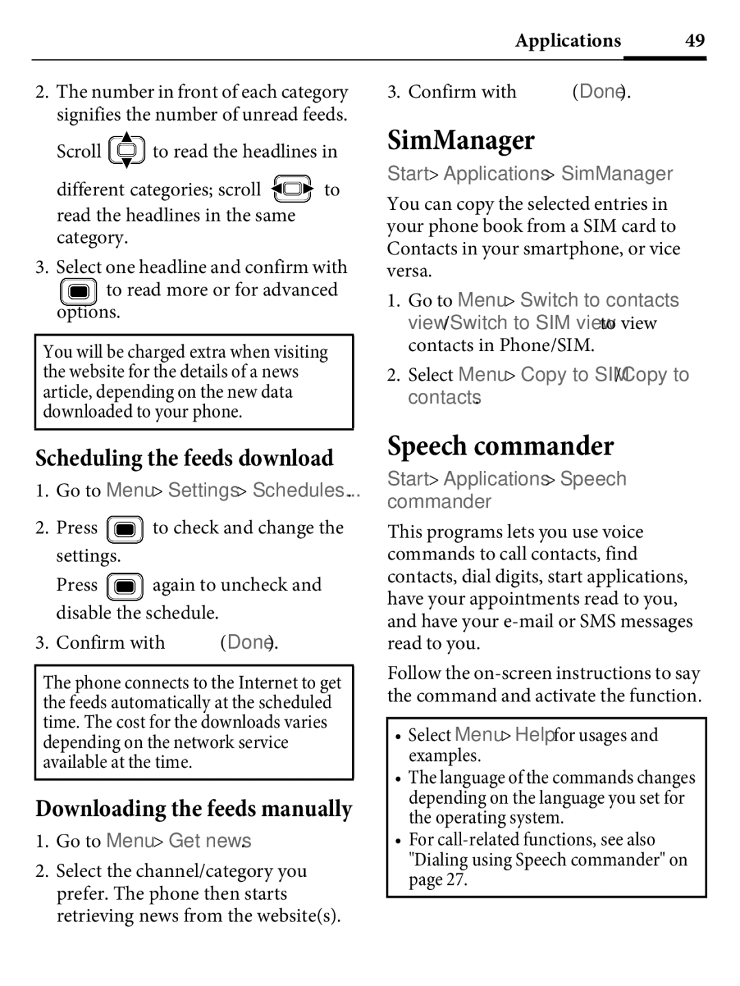 Kyocera E4000 specifications SimManager, Speech commander 