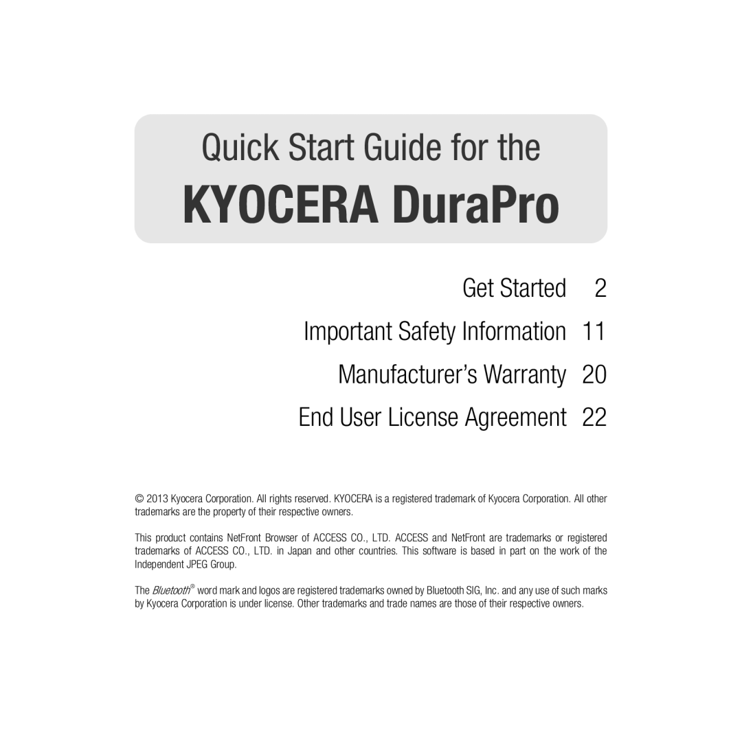 Kyocera E4277 quick start Kyocera DuraPro 