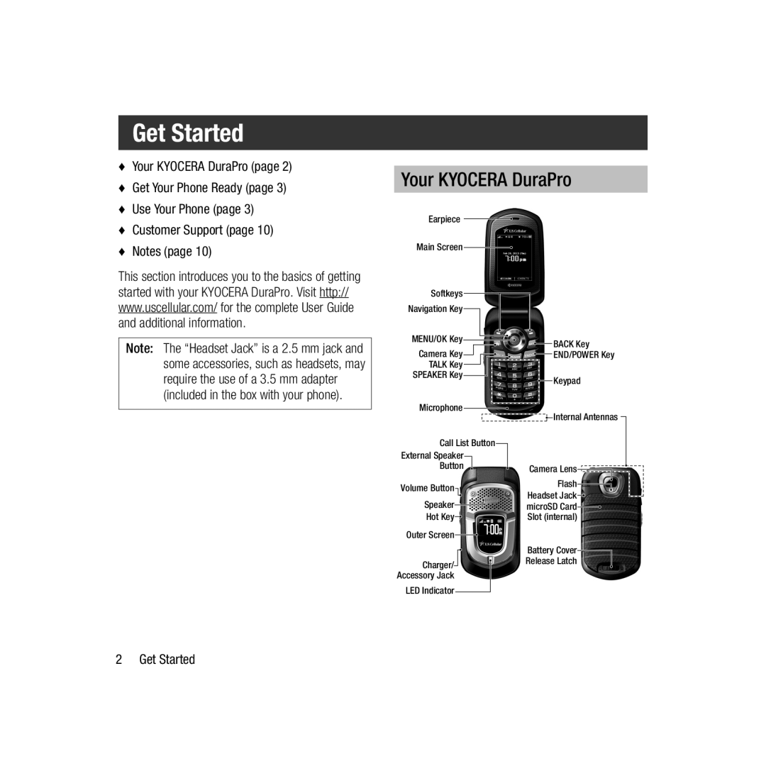 Kyocera E4277 quick start Your Kyocera DuraPro, Use Your Phone, Get Started 