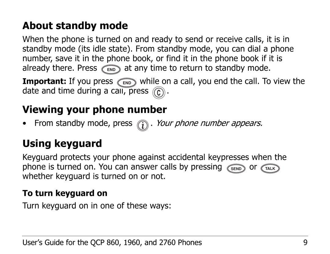 Kyocera EN manual About standby mode, Viewing your phone number, Using keyguard 