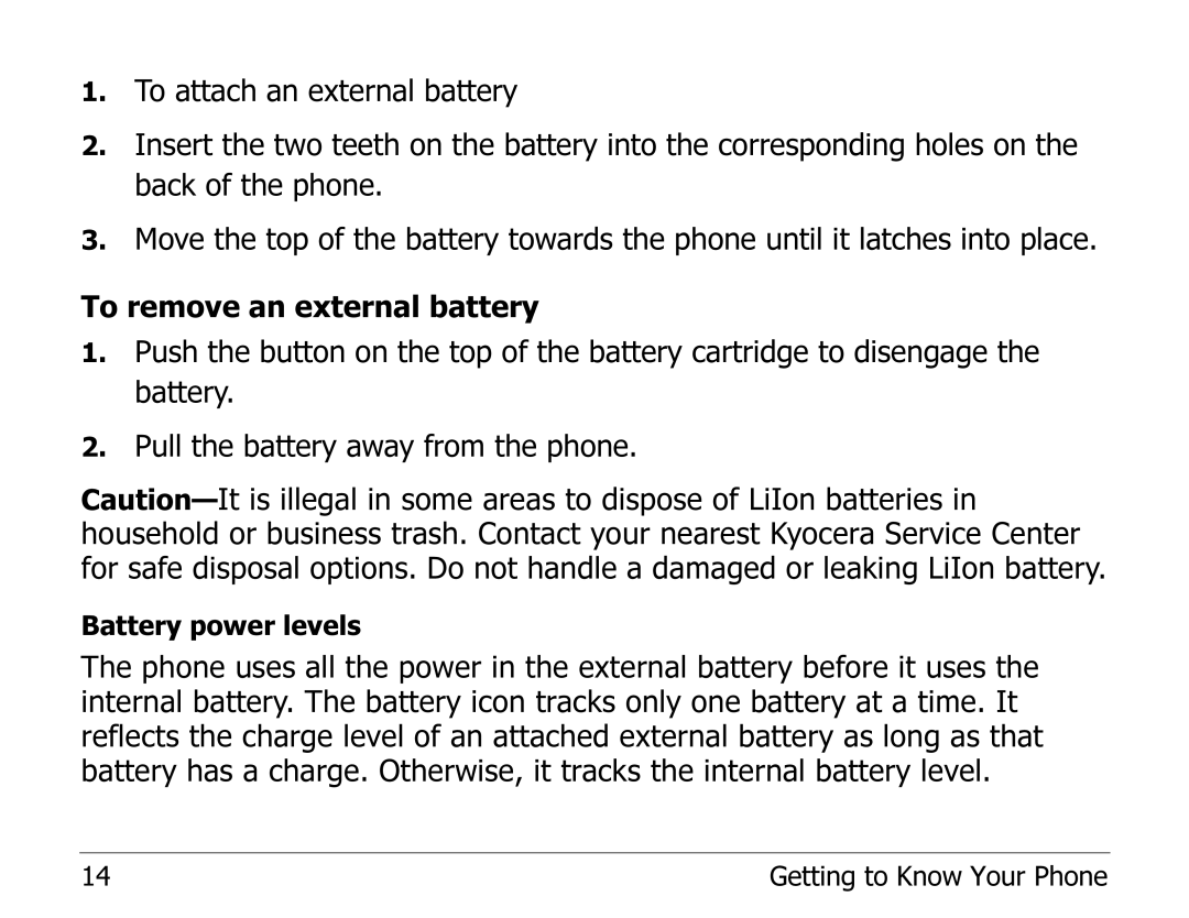 Kyocera EN manual Battery power levels 