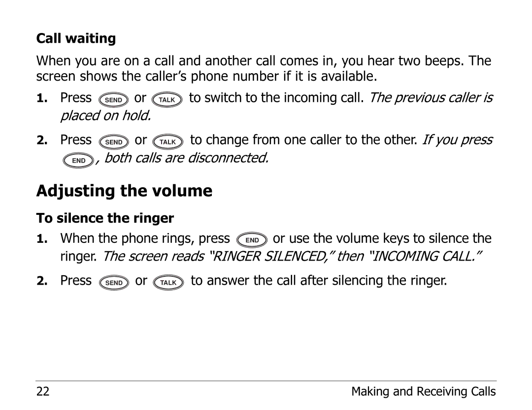 Kyocera EN manual Adjusting the volume 