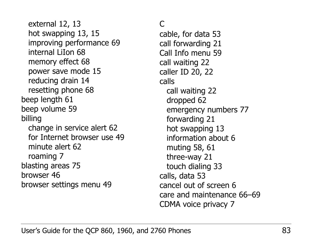 Kyocera EN manual Care and maintenance 66-69 Cdma voice privacy 