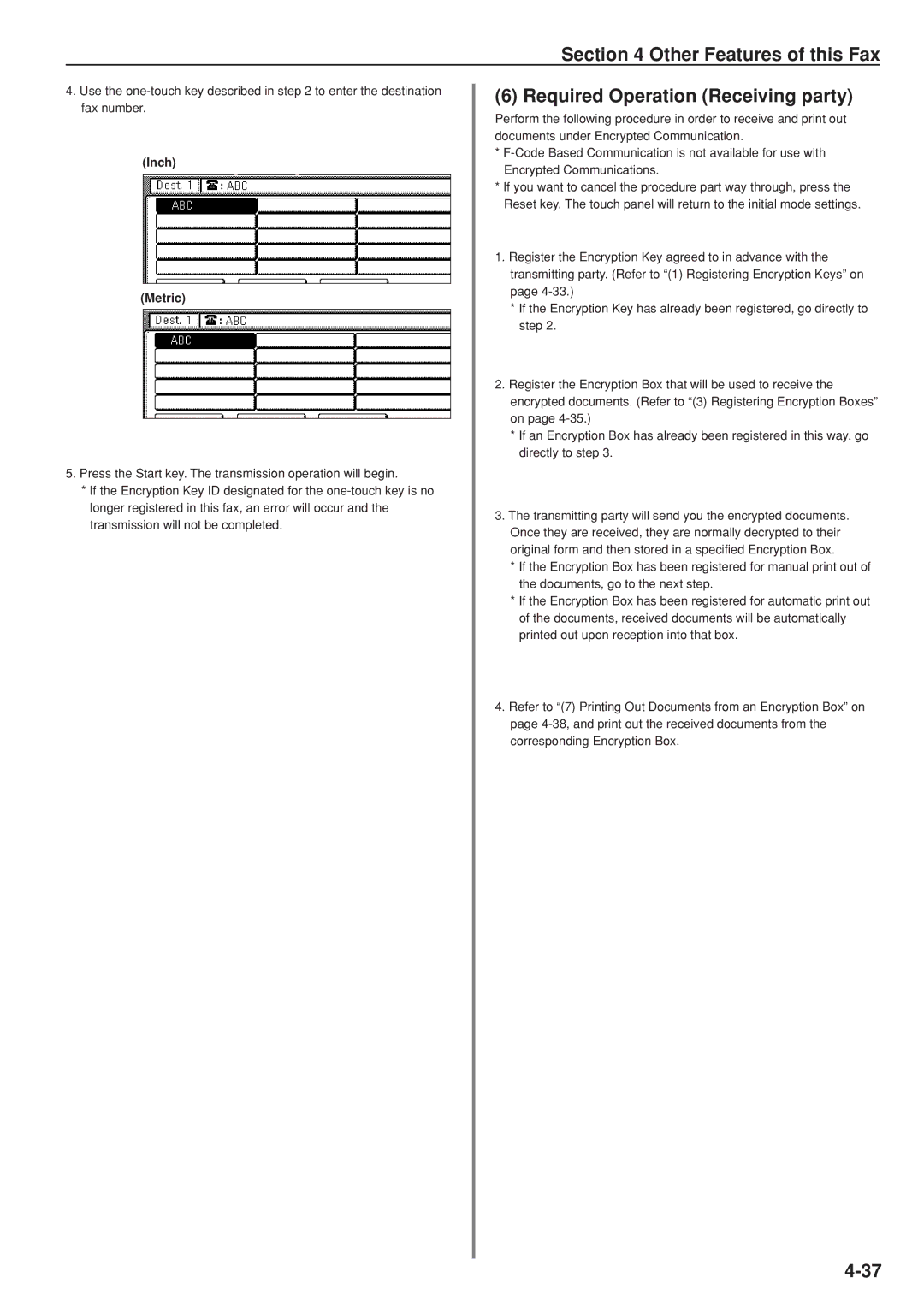 Kyocera FAX SYSTEM manual Other Features of this Fax, Required Operation Receiving party 