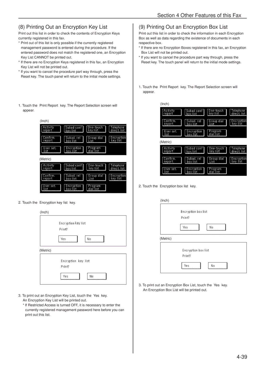 Kyocera FAX SYSTEM manual Printing Out an Encryption Box List 