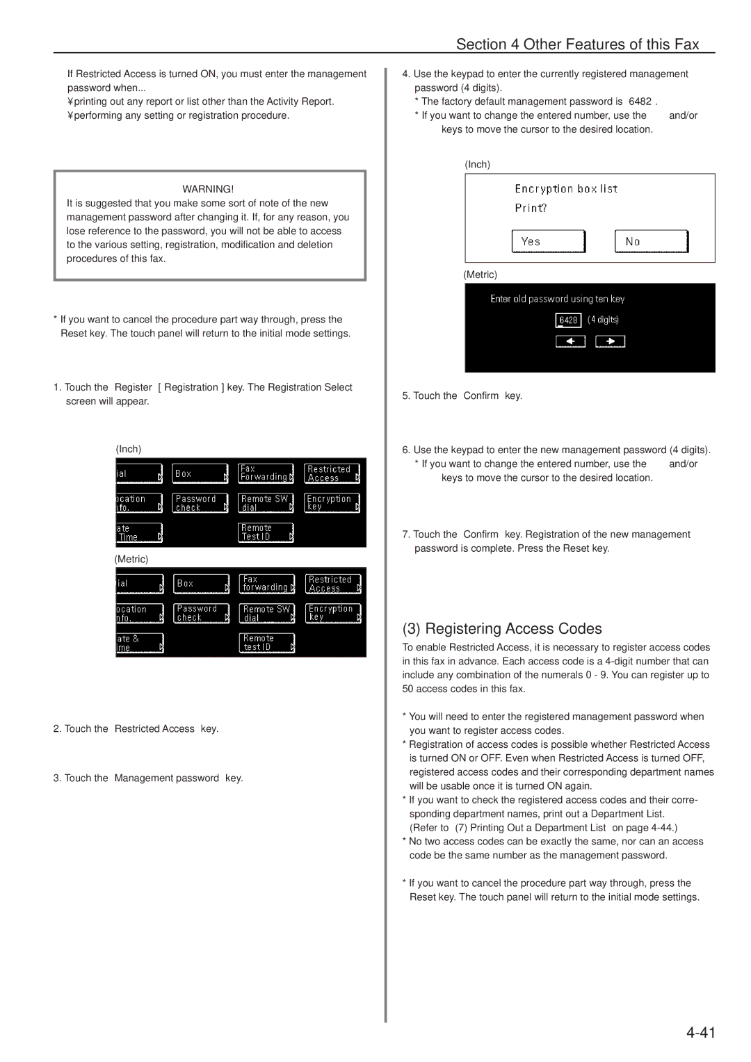 Kyocera FAX SYSTEM manual Registering Access Codes 