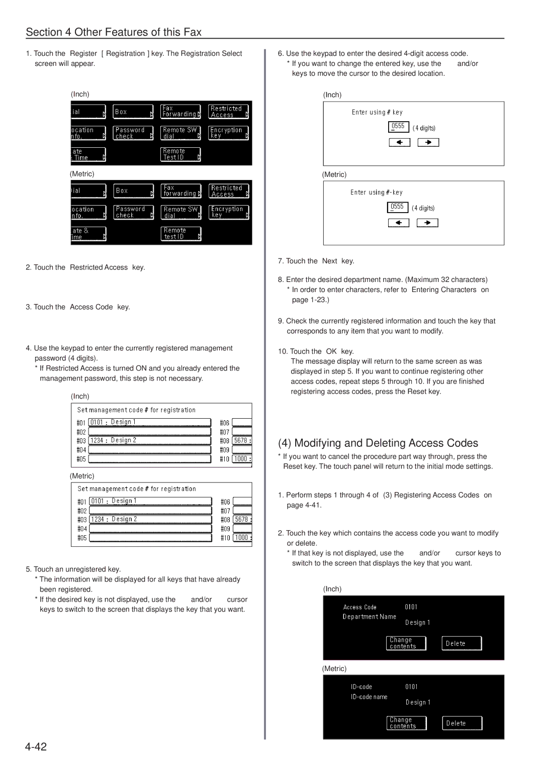 Kyocera FAX SYSTEM manual Modifying and Deleting Access Codes 