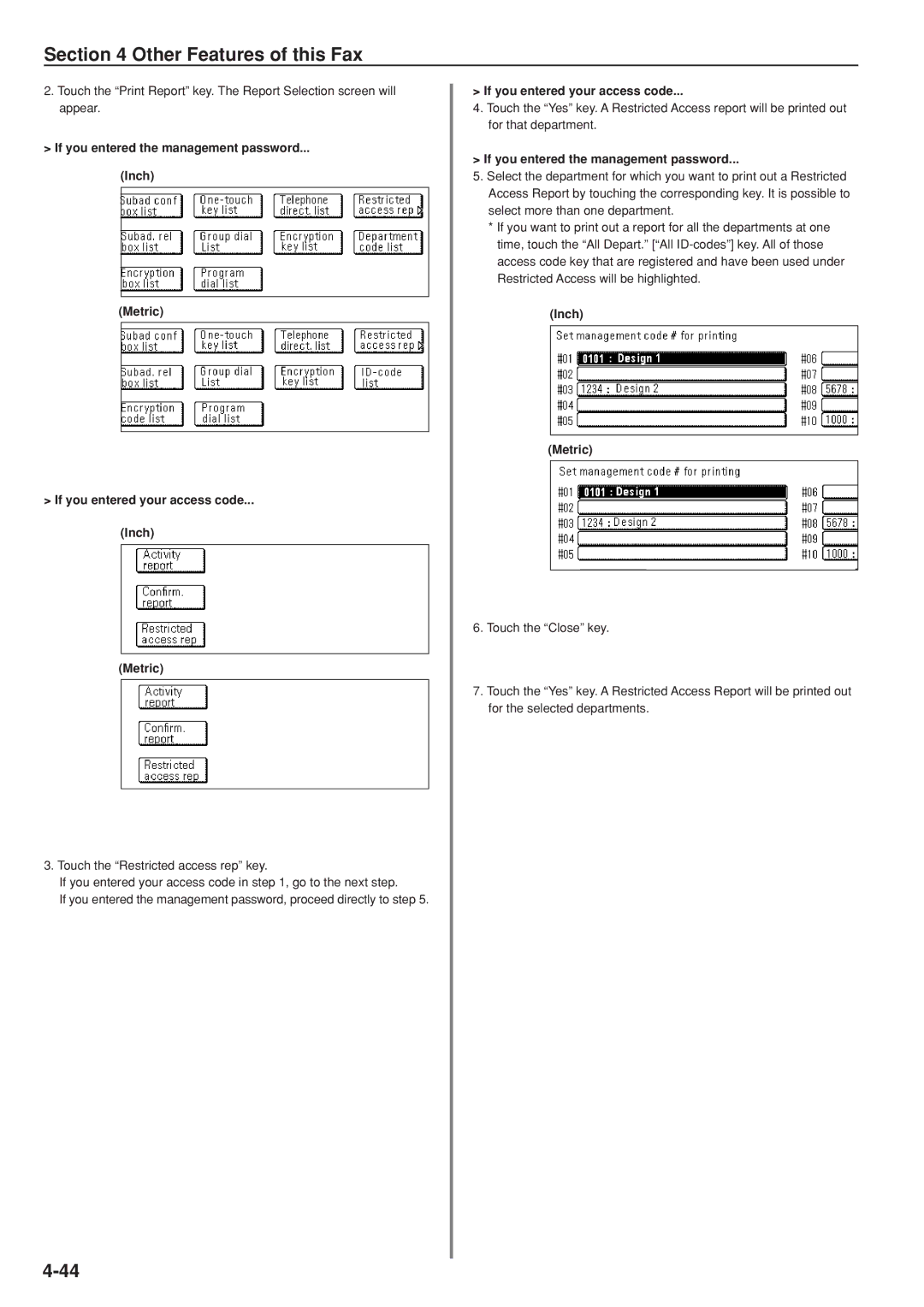 Kyocera FAX SYSTEM manual If you entered your access code, If you entered the management password 