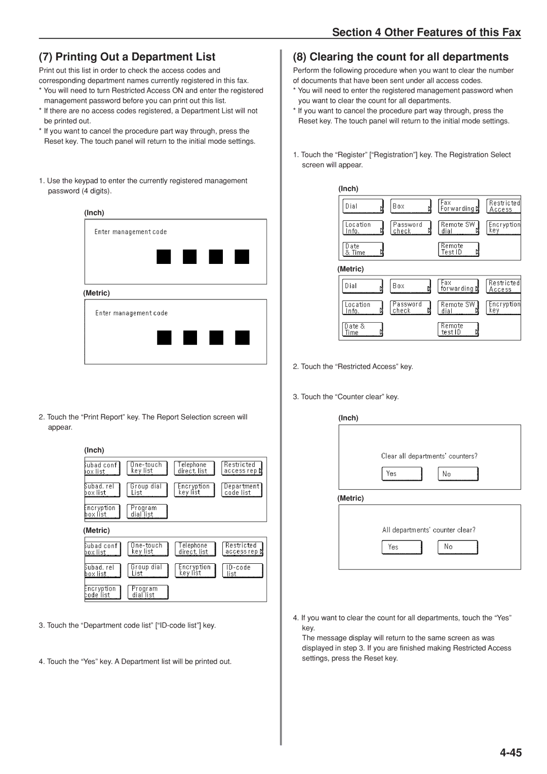 Kyocera FAX SYSTEM manual Other Features of this Fax Printing Out a Department List, Clearing the count for all departments 