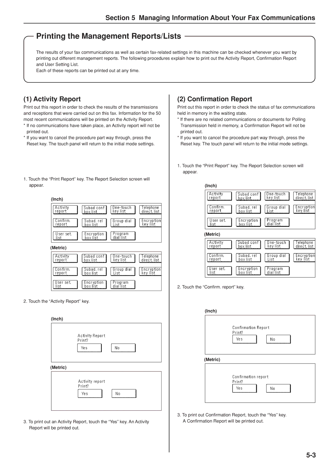 Kyocera FAX SYSTEM manual Printing the Management Reports/Lists, Activity Report, Confirmation Report 