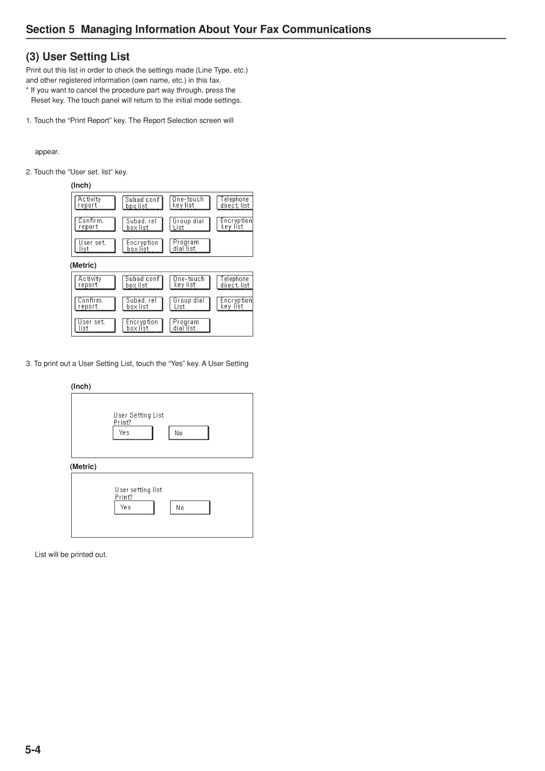 Kyocera FAX SYSTEM manual List will be printed out 