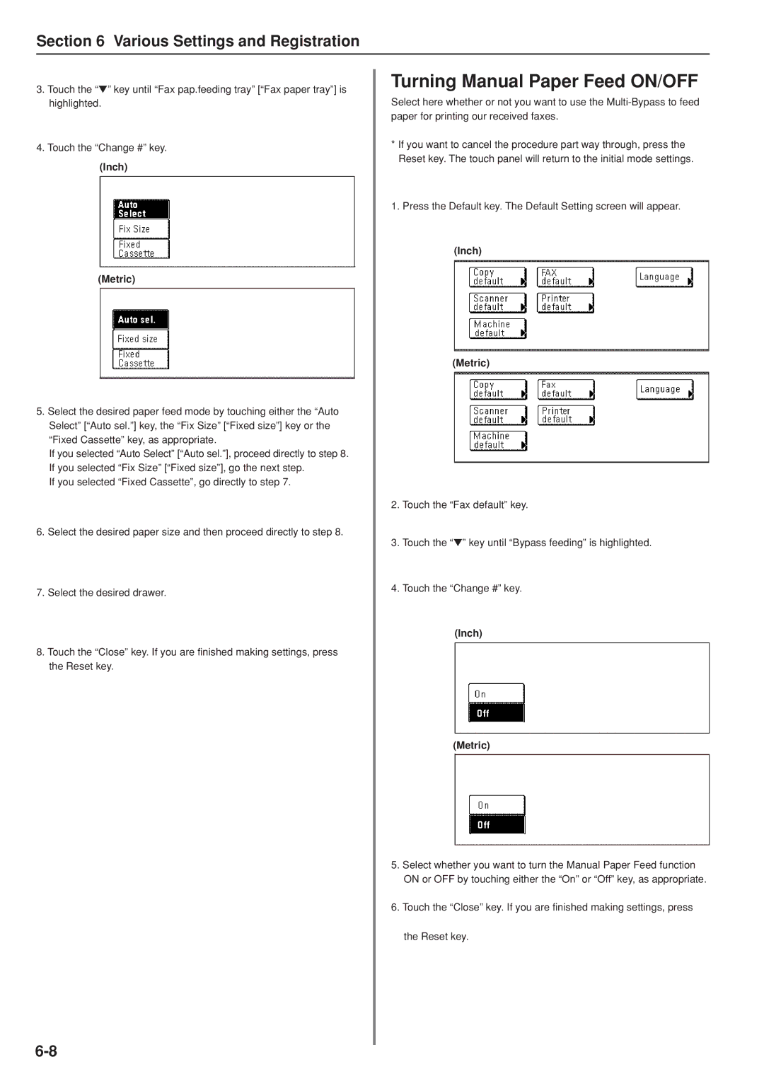 Kyocera FAX SYSTEM manual Turning Manual Paper Feed ON/OFF 