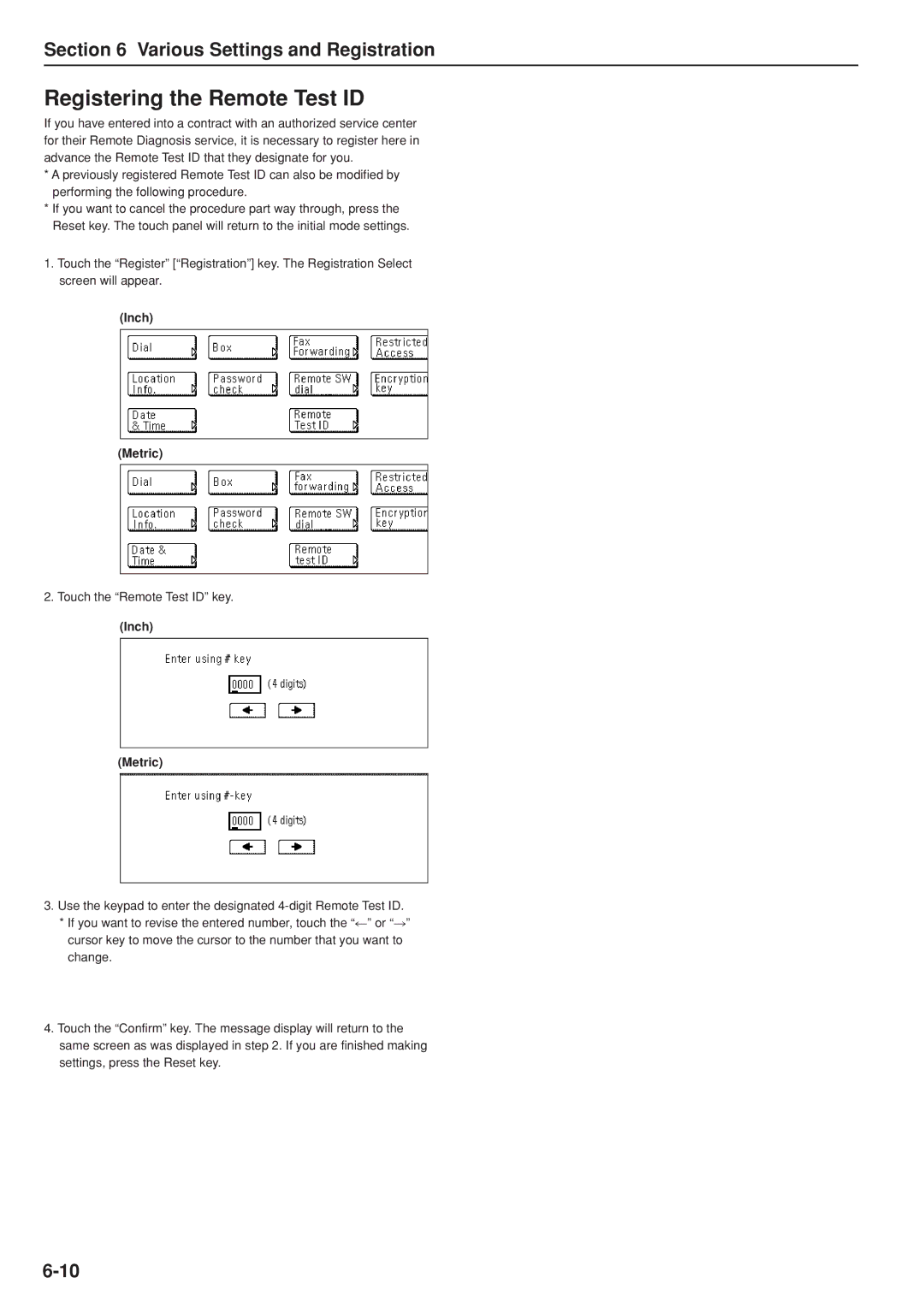 Kyocera FAX SYSTEM manual Registering the Remote Test ID 