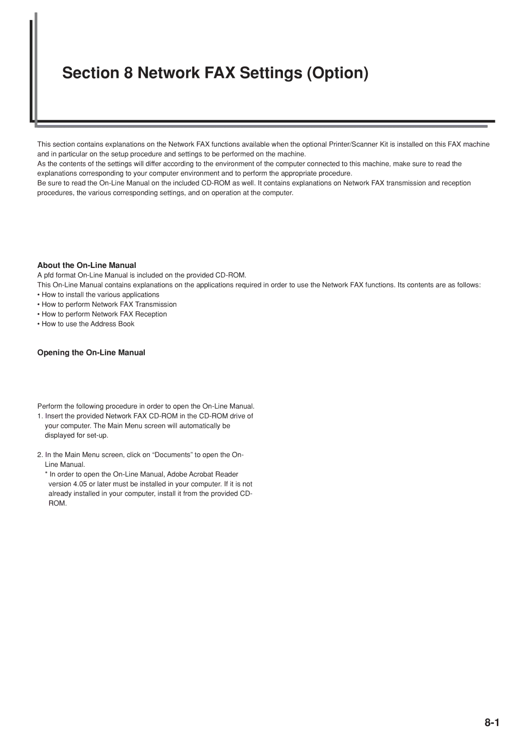 Kyocera FAX SYSTEM manual Network FAX Settings Option 