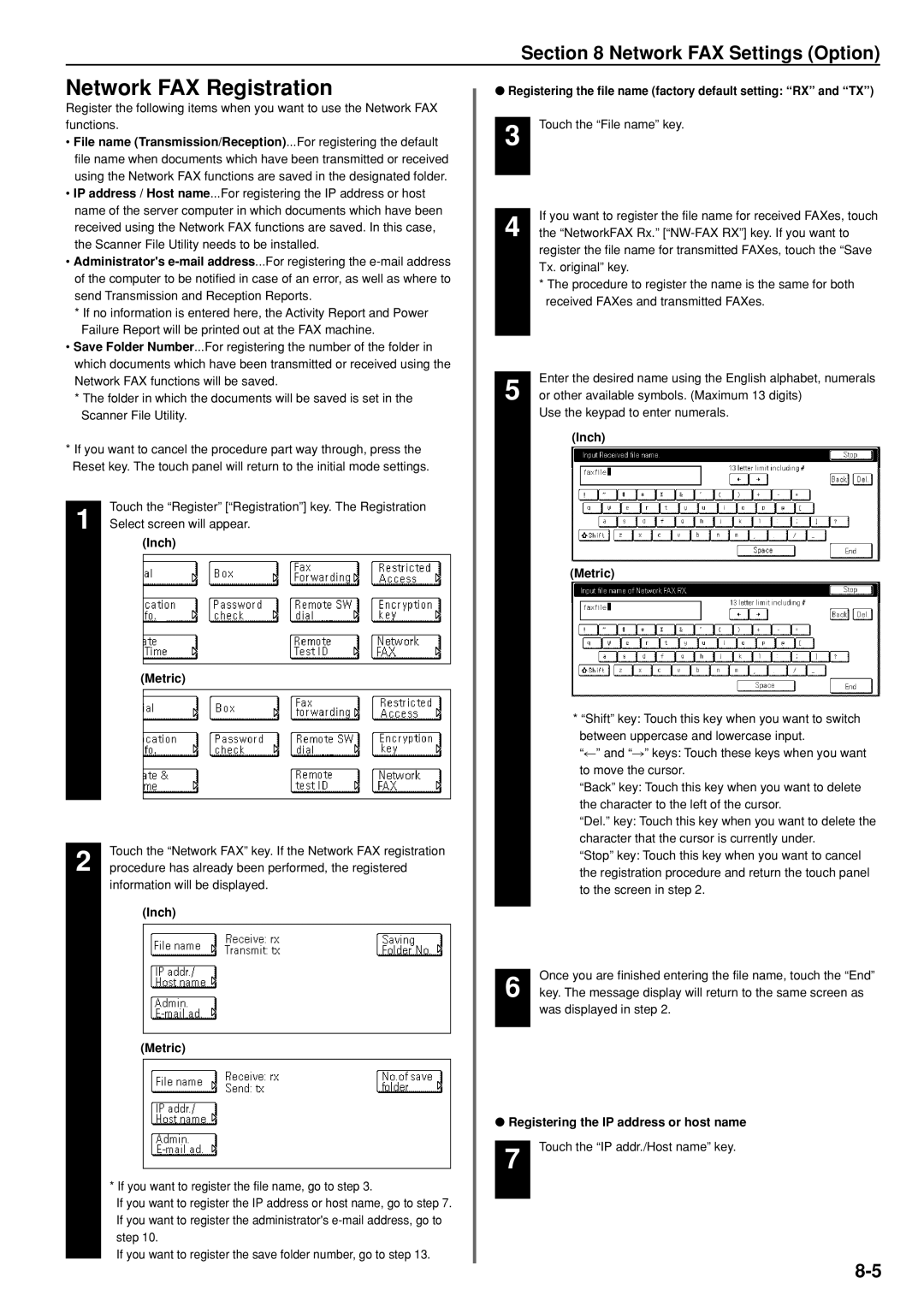 Kyocera FAX SYSTEM manual Network FAX Registration, Registering the file name factory default setting RX and TX 