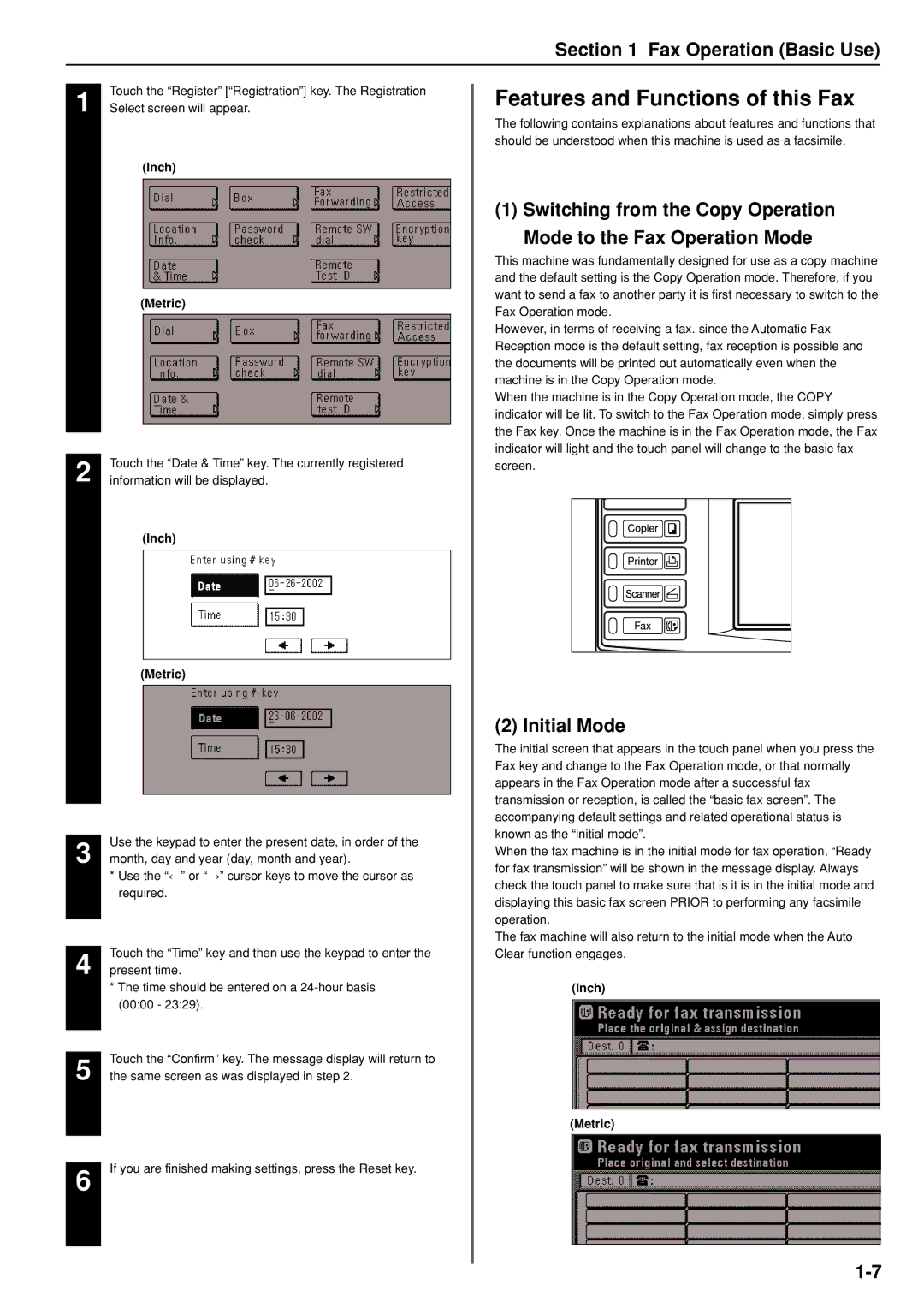 Kyocera FAX SYSTEM manual Features and Functions of this Fax, Initial Mode 