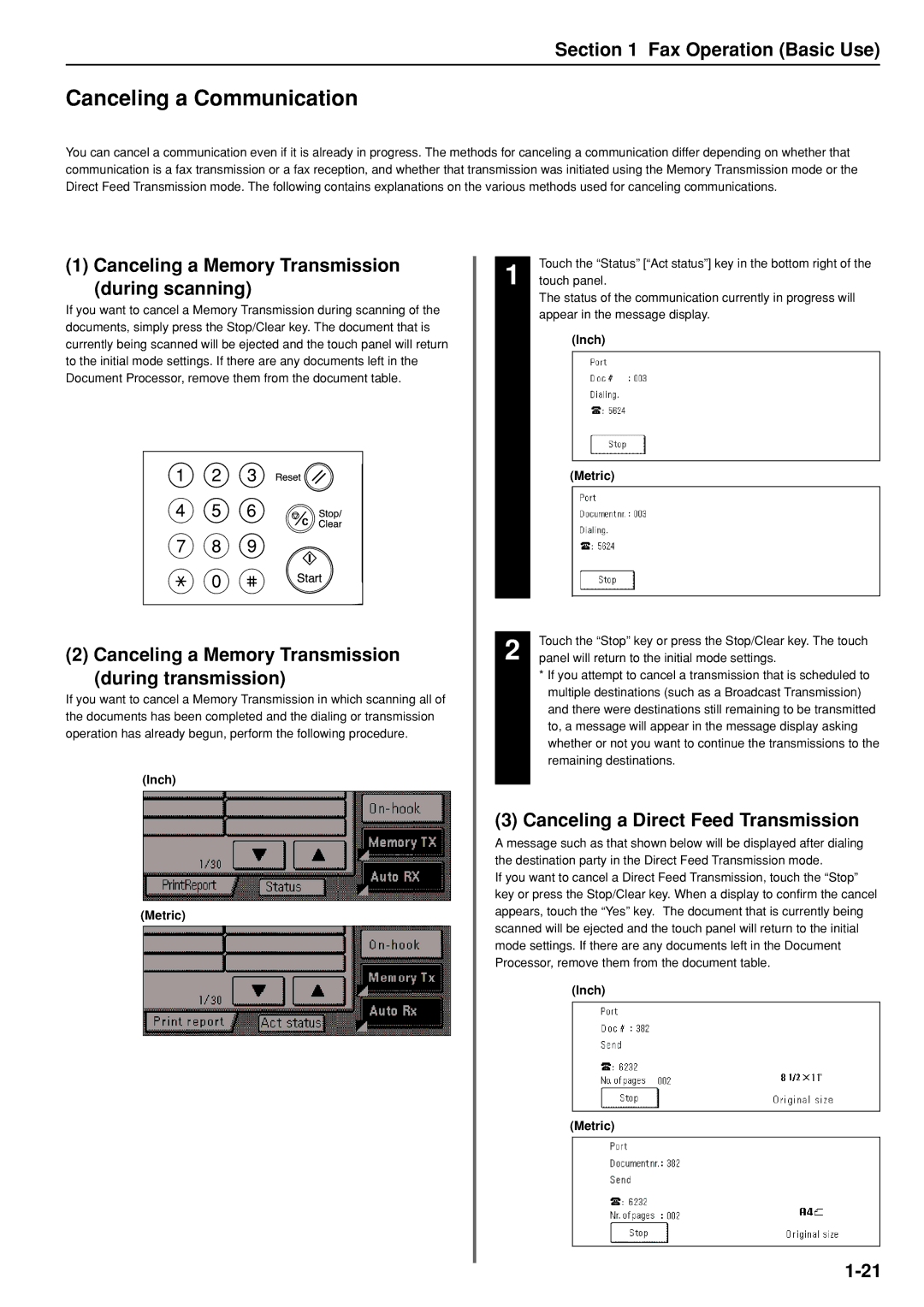 Kyocera FAX SYSTEM manual Canceling a Communication, Canceling a Memory Transmission during scanning 