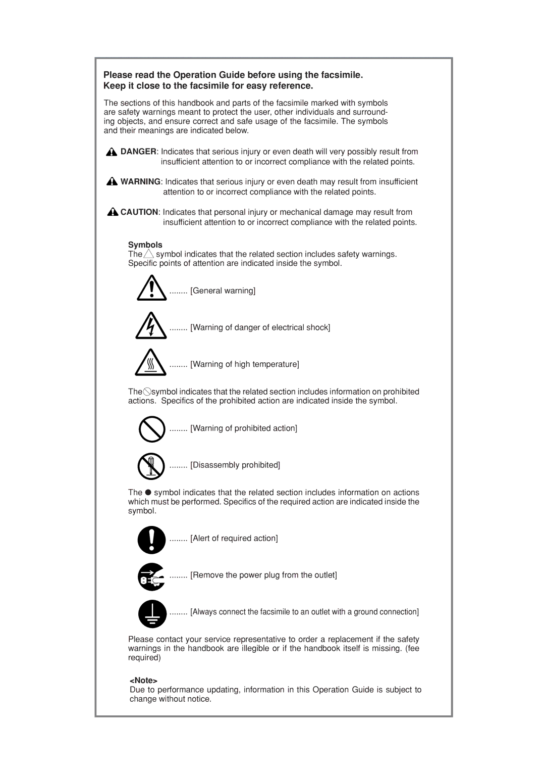 Kyocera FAX SYSTEM manual Symbols 