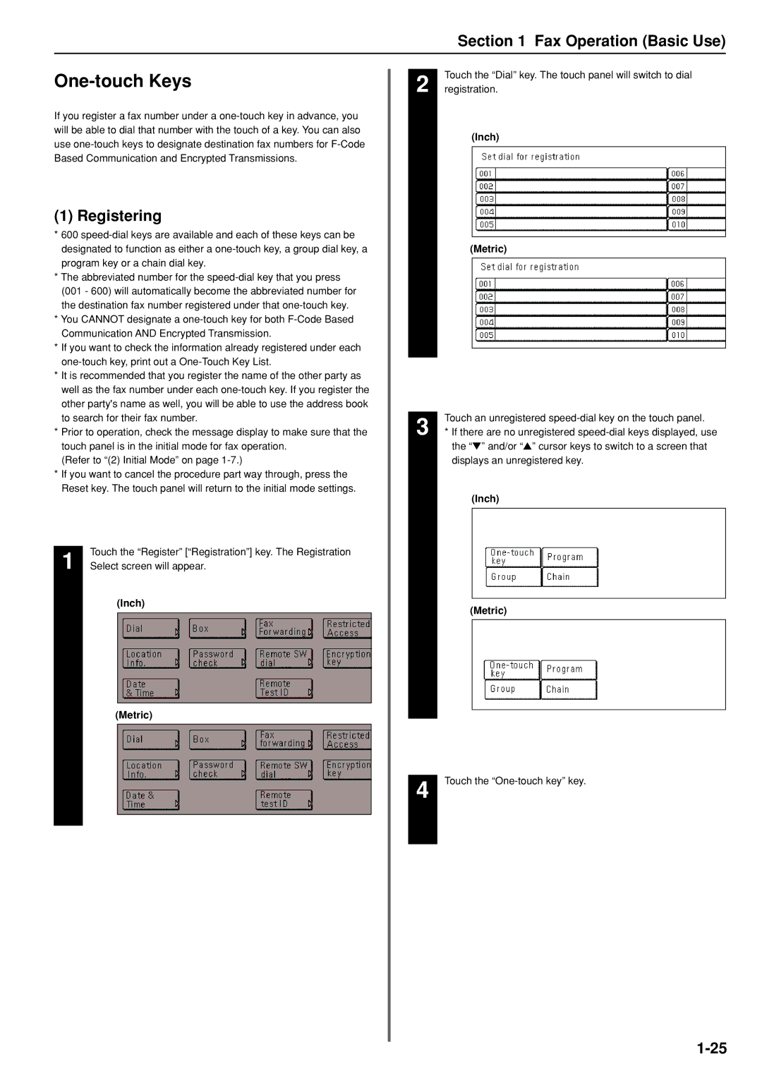 Kyocera FAX SYSTEM manual One-touch Keys, Registering 