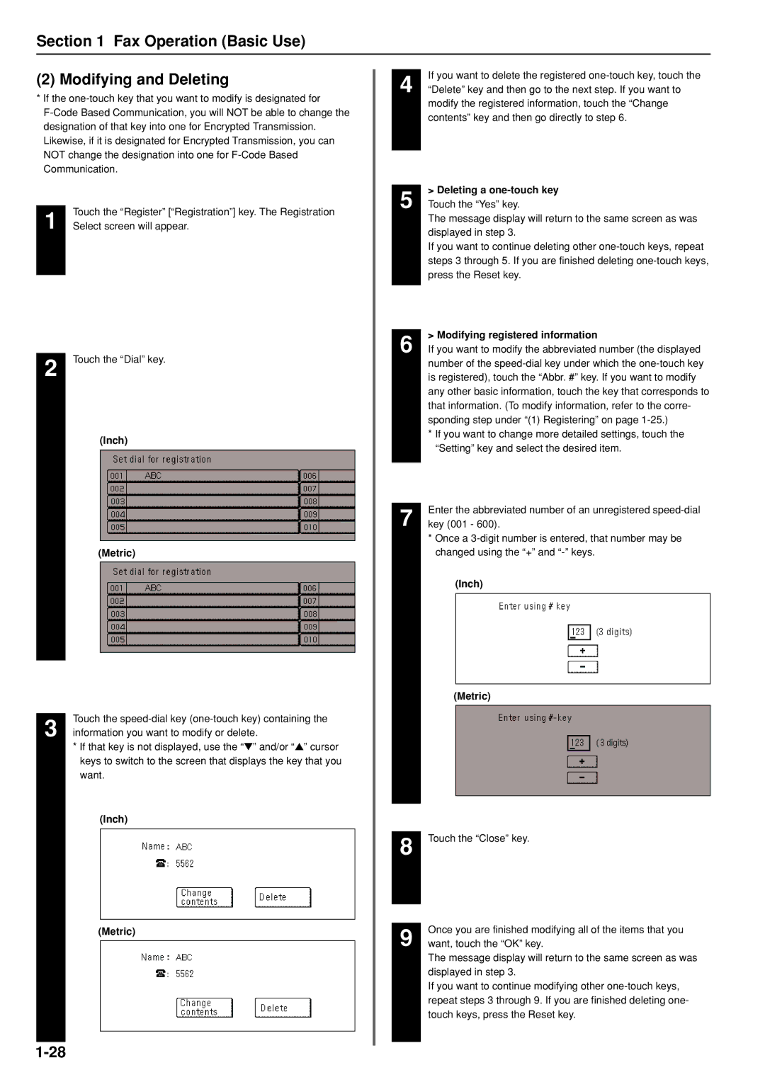 Kyocera FAX SYSTEM manual Fax Operation Basic Use Modifying and Deleting, Deleting a one-touch key 