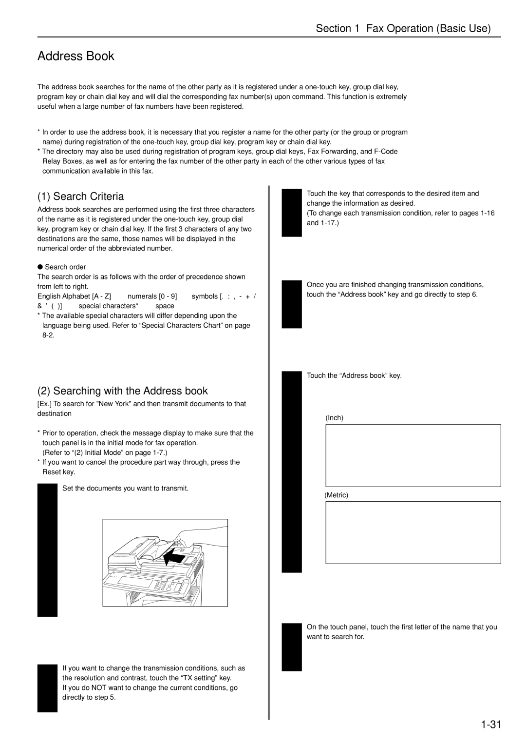 Kyocera FAX SYSTEM manual Address Book, Search Criteria, Searching with the Address book, Search order 