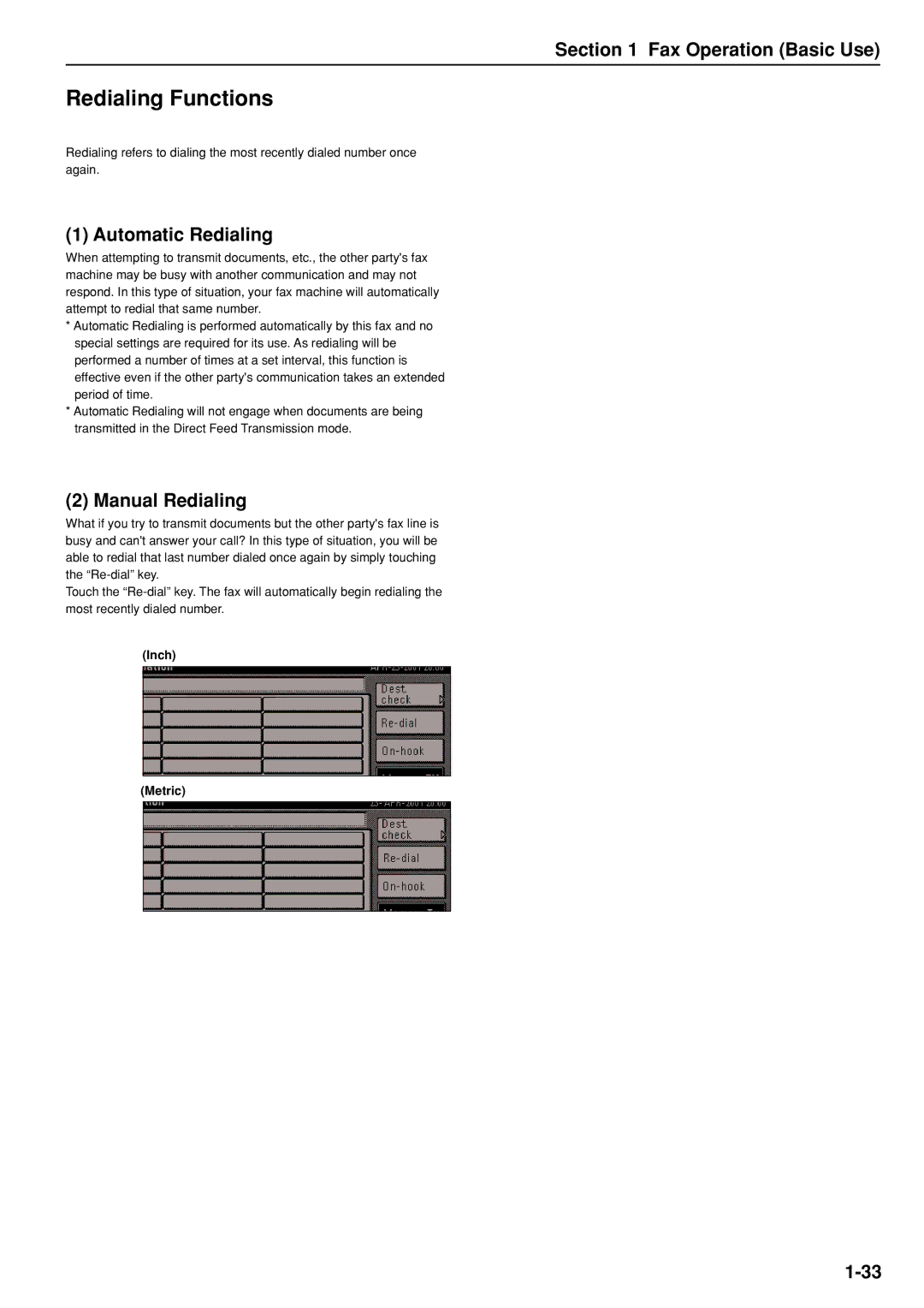 Kyocera FAX SYSTEM manual Redialing Functions, Automatic Redialing, Manual Redialing 