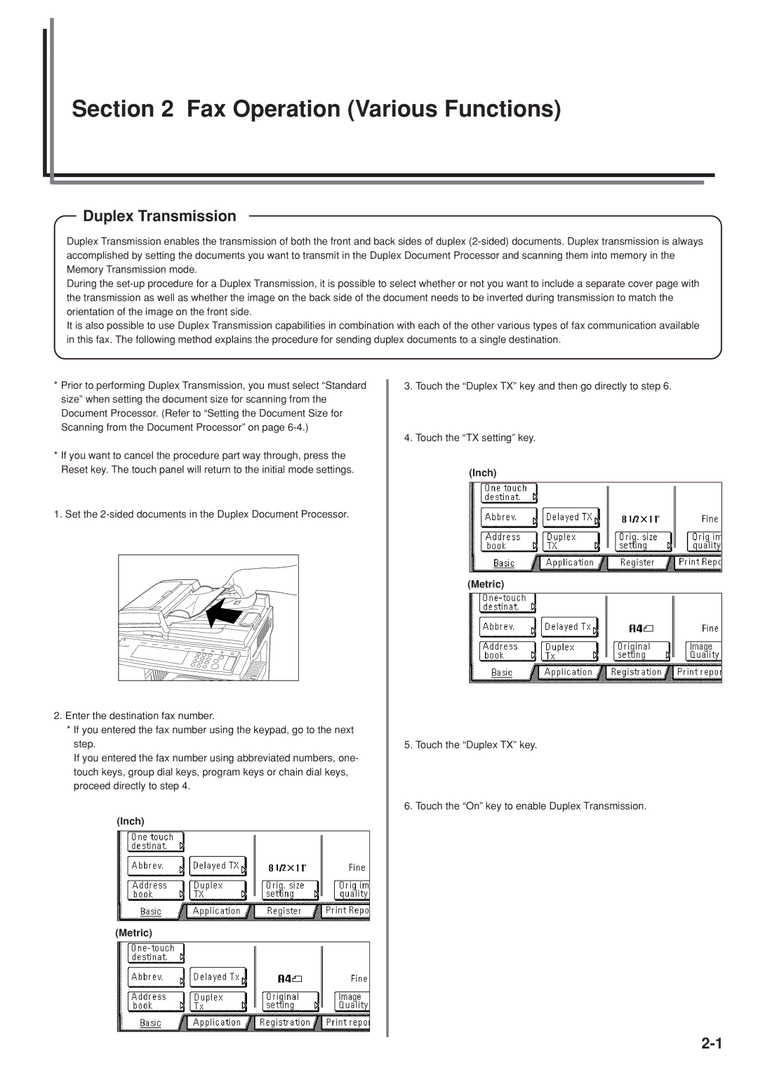 Kyocera FAX SYSTEM manual Fax Operation Various Functions, Duplex Transmission 