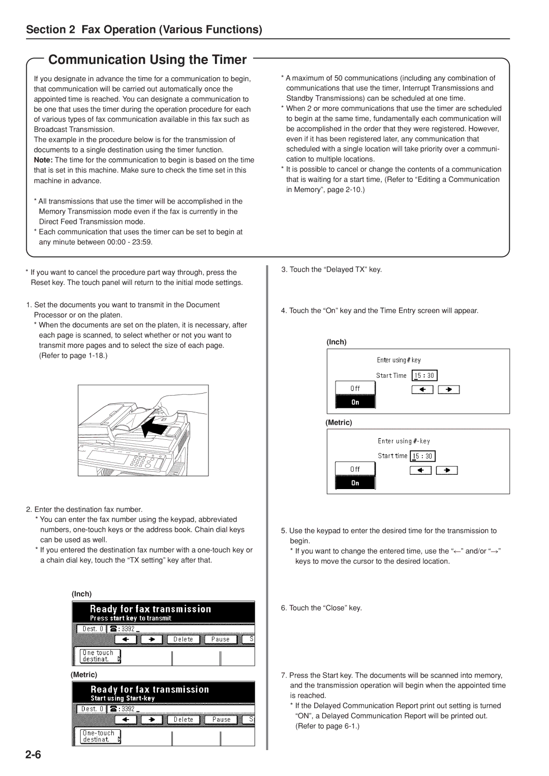 Kyocera FAX SYSTEM manual Communication Using the Timer 